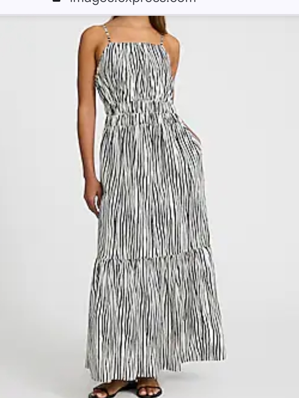 Poplin Striped Sleeveless Smocked Tiered Maxi Dress with Pockets